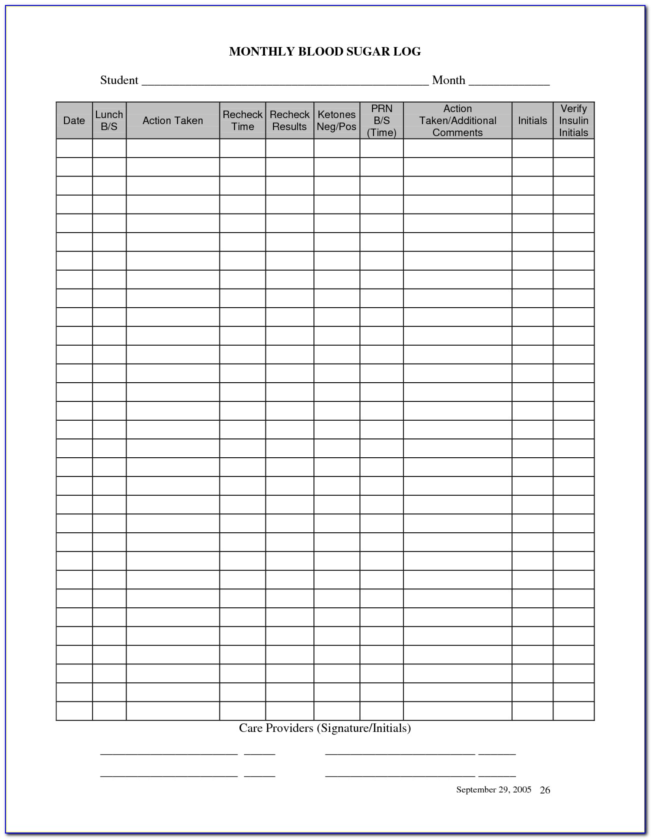 Blood Sugar Log Sheet Excel