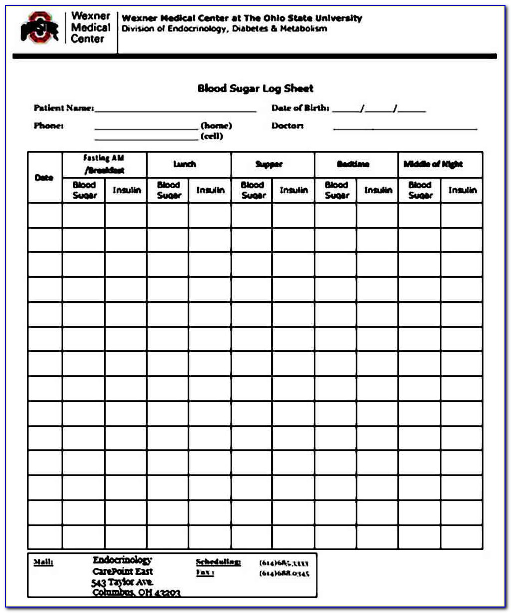 Blood Sugar Printable Log Sheet