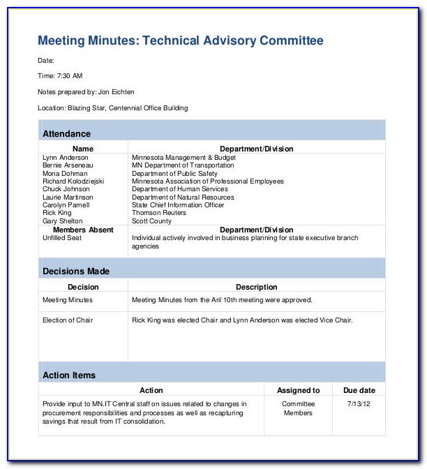 Board Meeting Minutes With Action Items Template