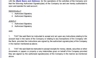 Board Resolution To Open Bank Account Template