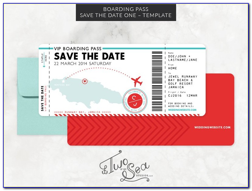 Boarding Pass Wedding Save The Date Template