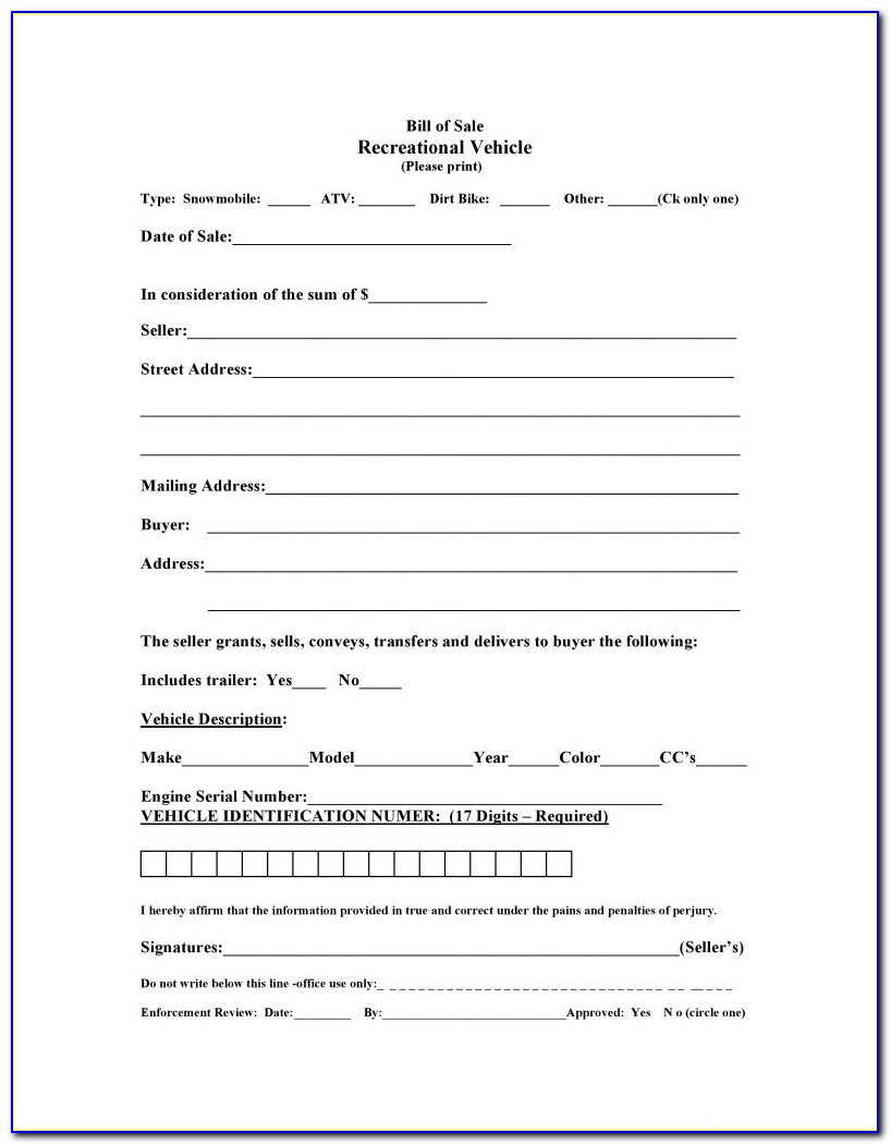 Boat Bill Of Sale Template Free Pdf Ontario