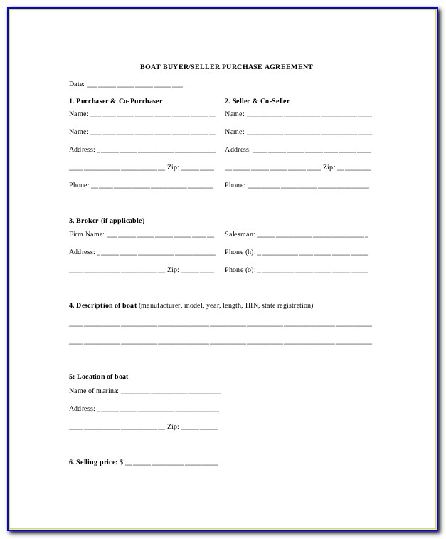 Boat Purchase Agreement Template Free