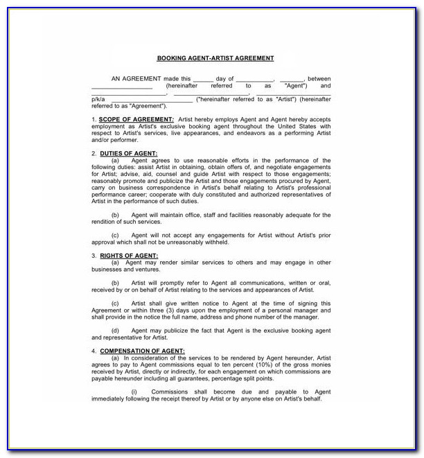 Booking Agency Contract Template