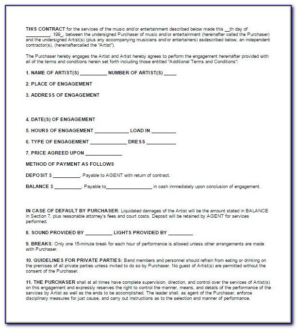 Booking Agent Contract Sample
