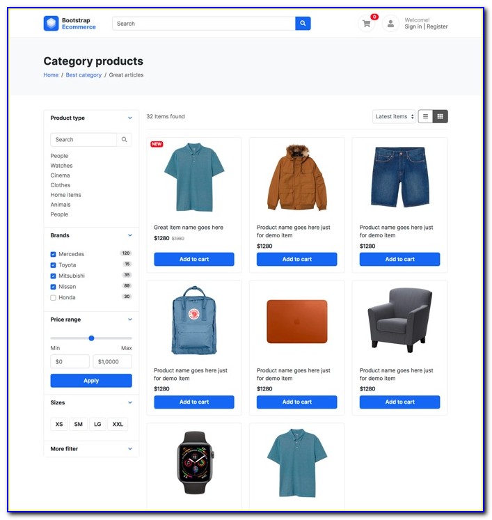 Bootstrap Template Free Download For Online Shopping Cart