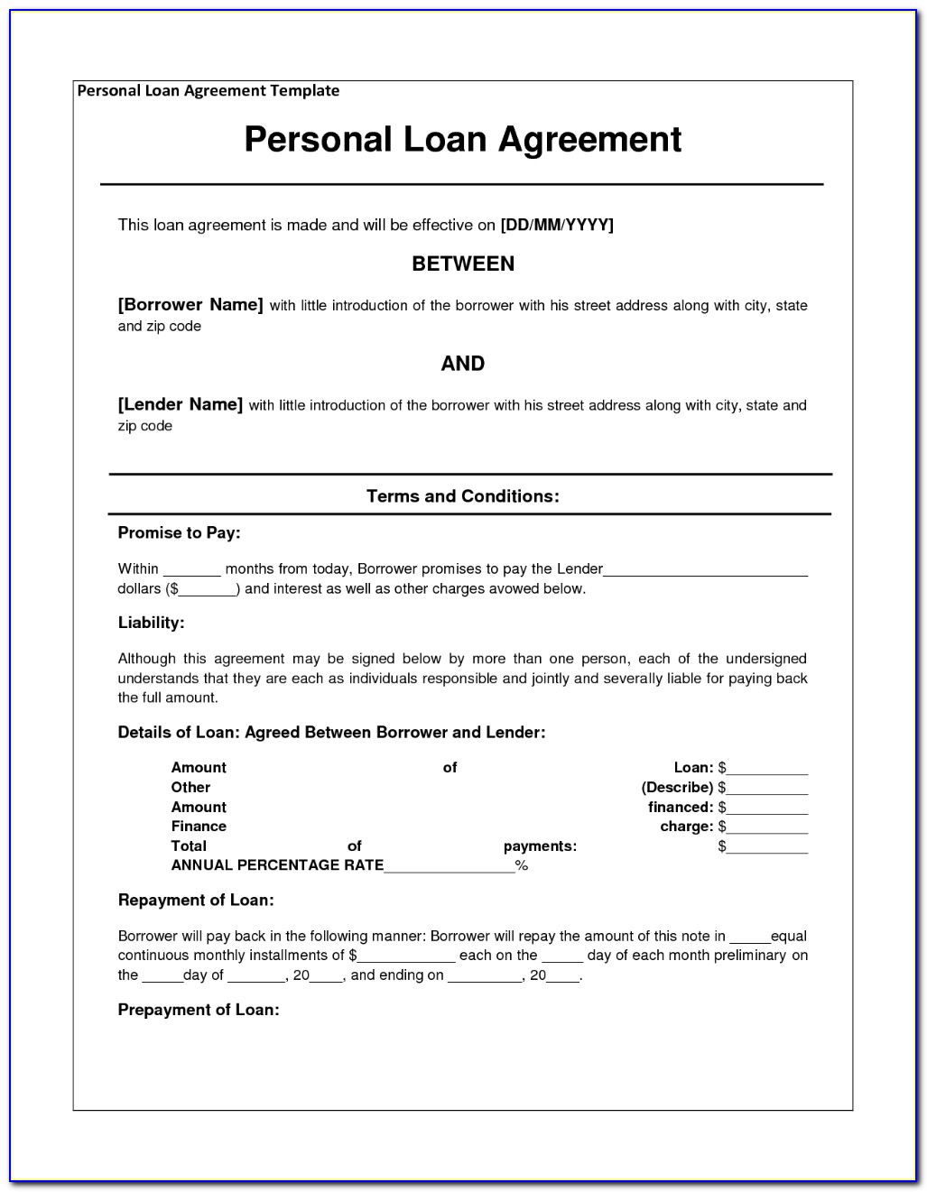 Borrowing Money Contract Sample