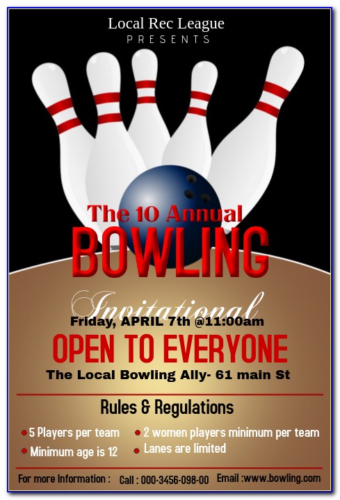 Bowling Birthday Party Flyer Template Free