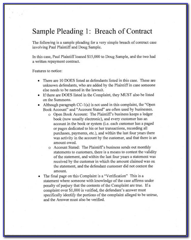 Breach Of Contract Form Complaint California