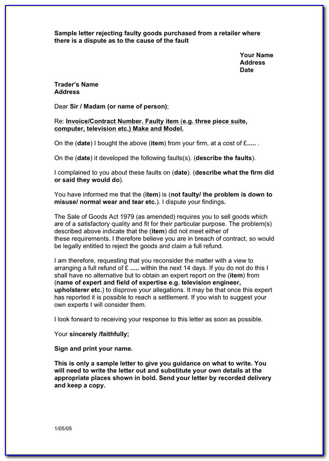 Breach Of Contract Form Letter
