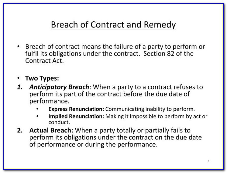 Breach Of Contract Remedies Examples