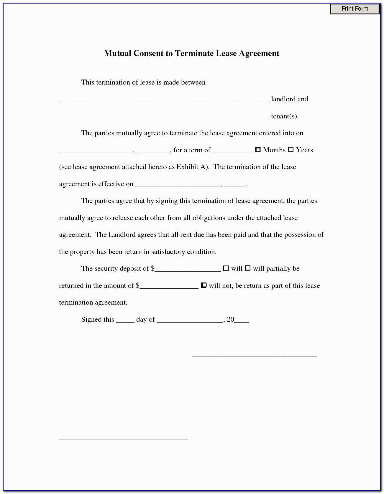 Breaking Lease Agreement Form
