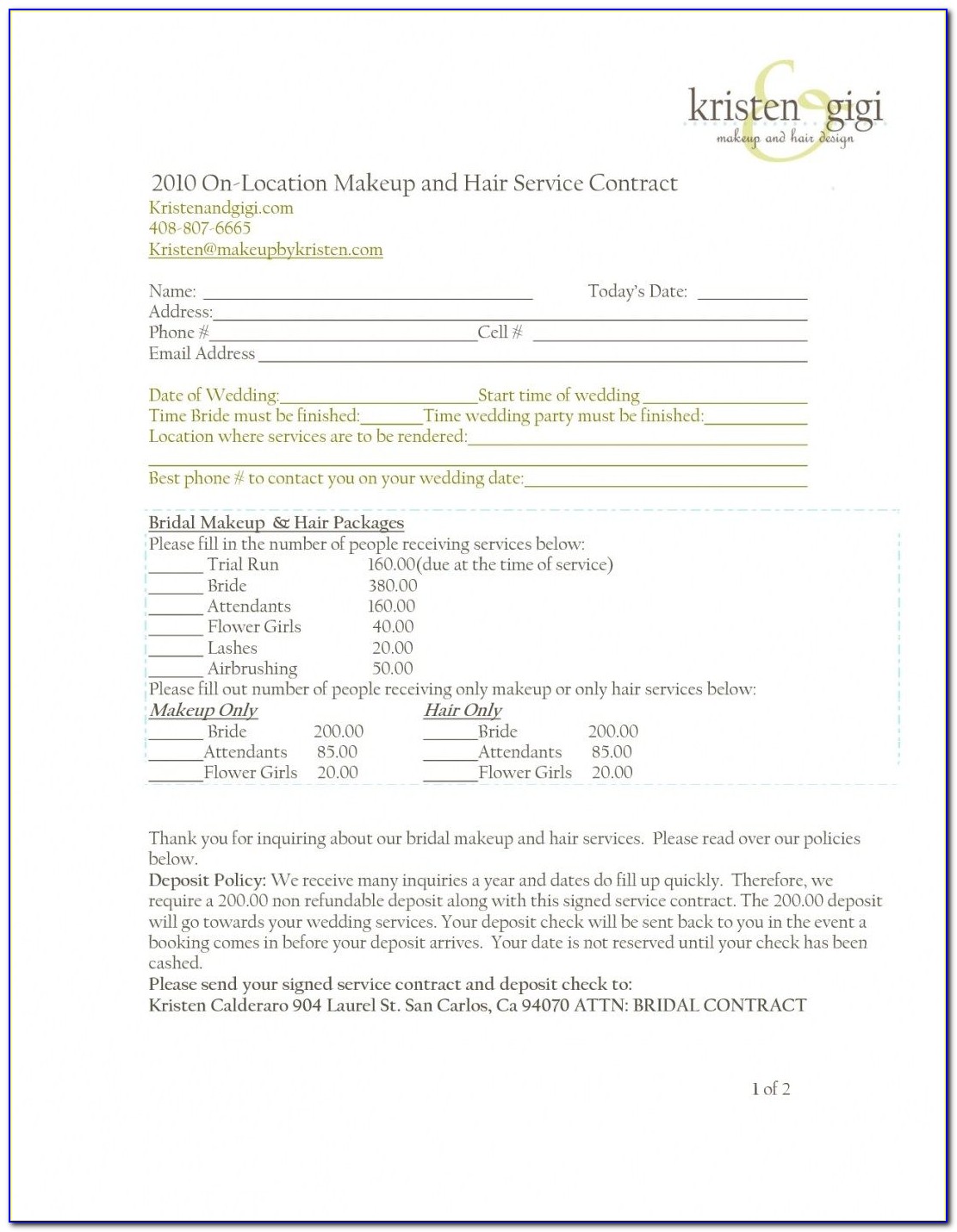Bridal Gown Contract Template