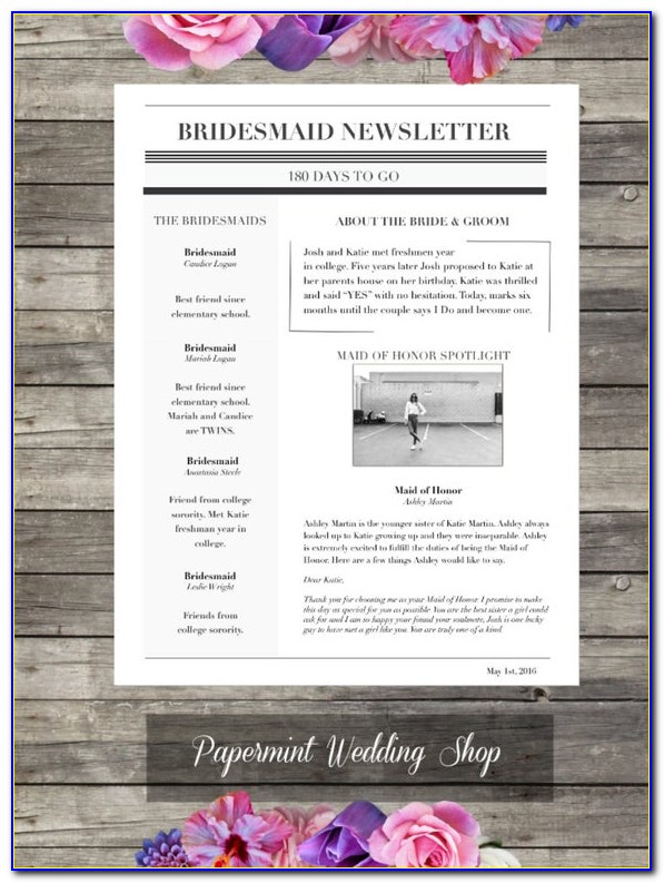 Bridesmaid Newsletter Template Word