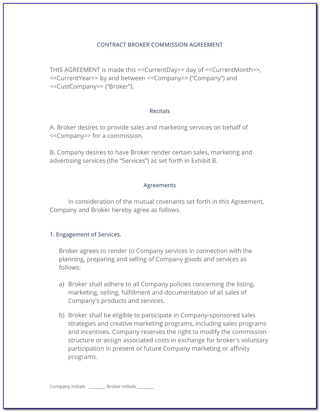 Broker Commission Agreement Template