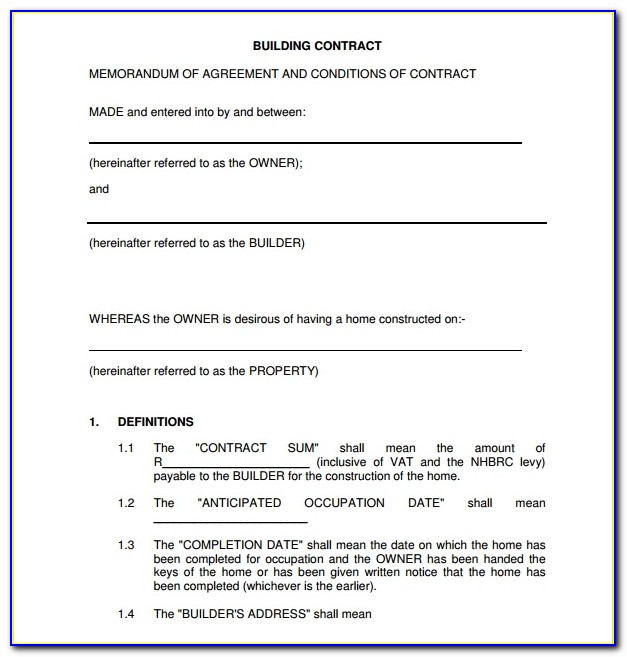 Builders Contract Forms Free