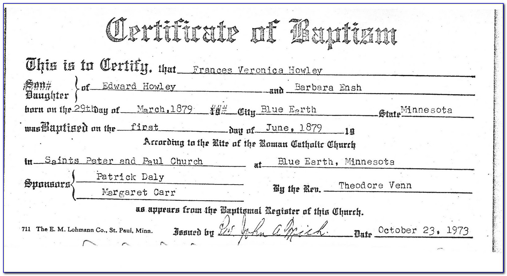 Catholic Baptism Certificate Template Pdf