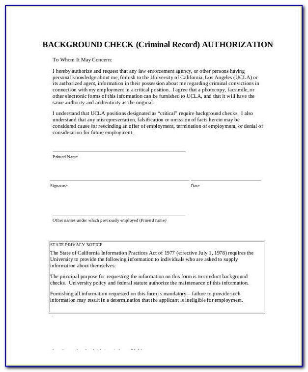 Employment Background Check Authorization Form Template