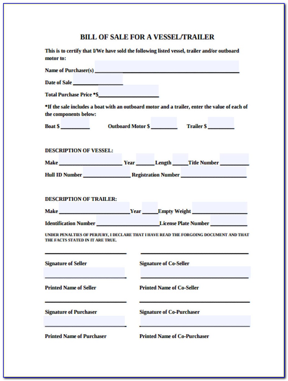 Free Bill Of Sale Form For Boat And Trailer