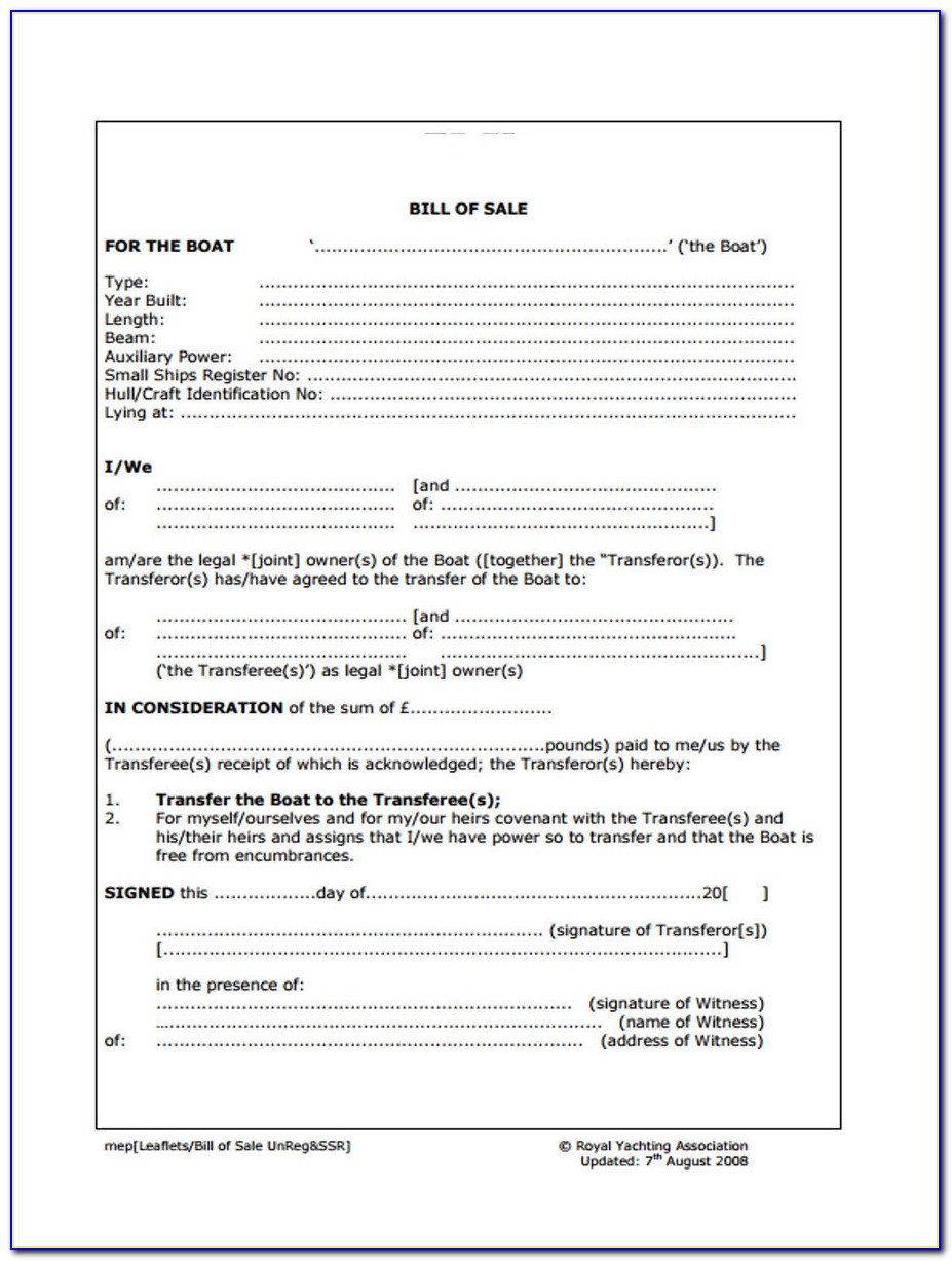 Free Bill Of Sale Form For Car Pdf