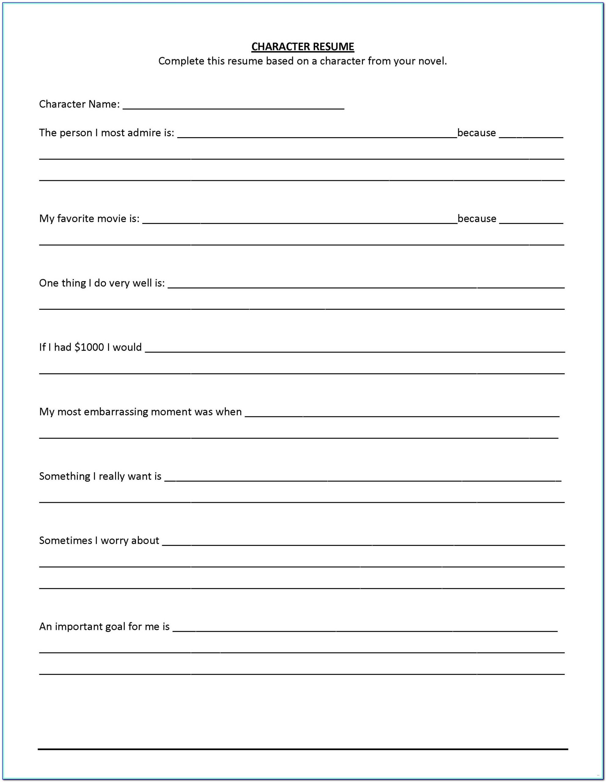 Free Blank Resume Form Printable