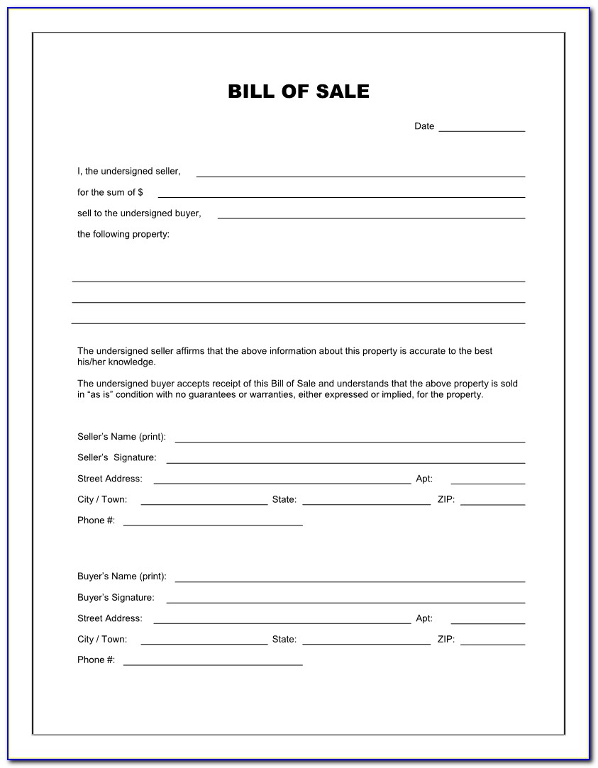 Free Printable Bill Of Sale For Car Pdf
