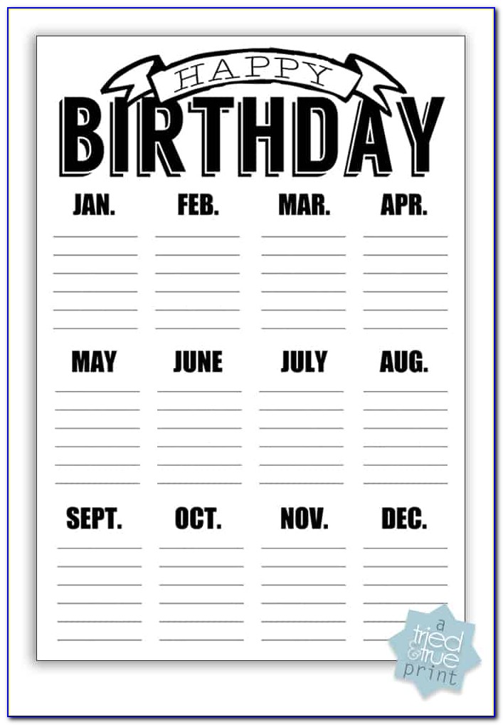 Free Printable Birthday Calendars Templates