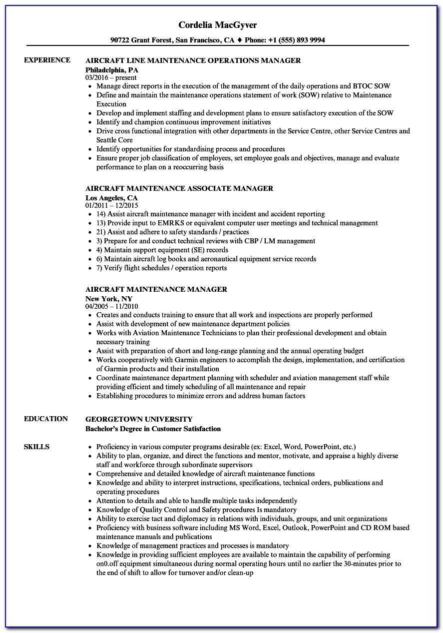 Helicopter Mechanic Resume Templates