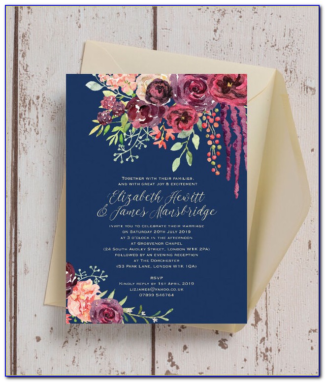 Navy Floral Wedding Invitations