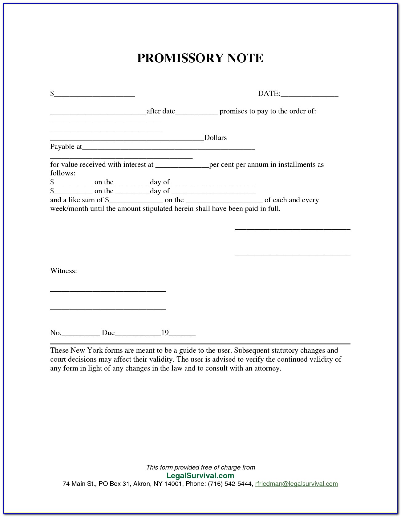 Printable Blank Promissory Note Form