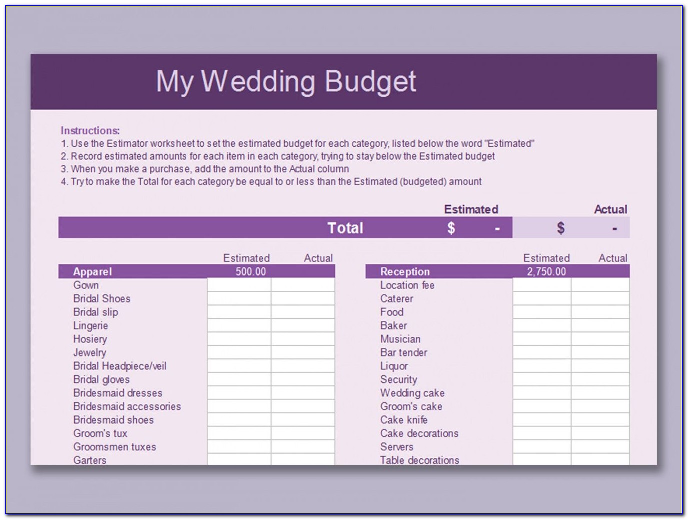 Simple Budget Template For Small Business