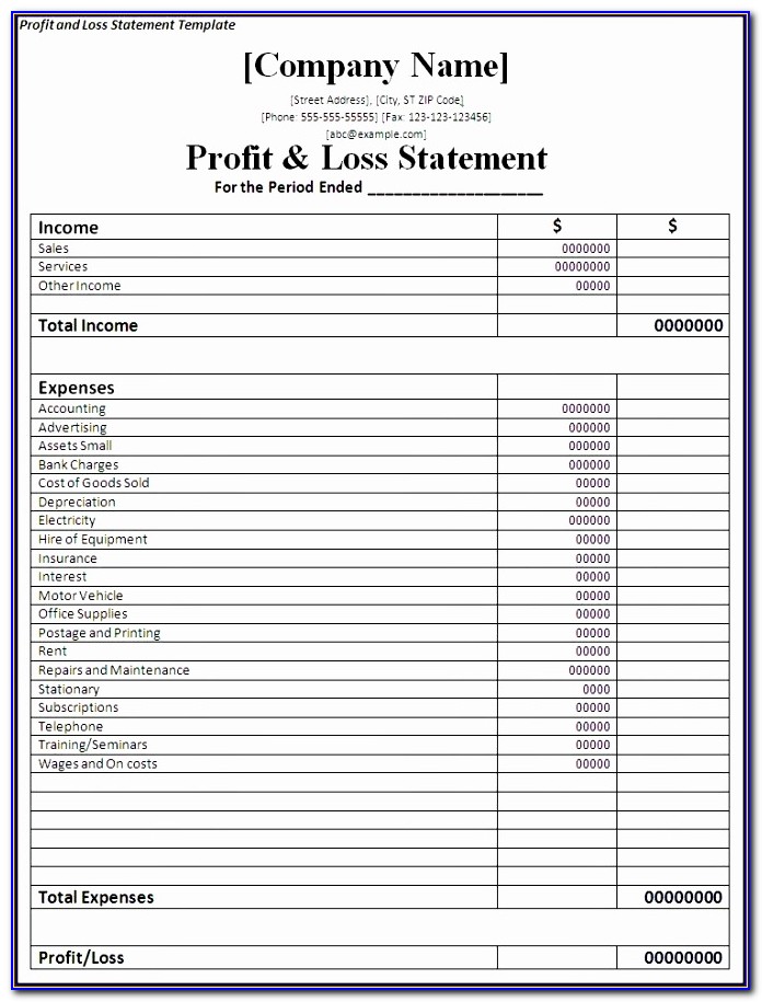 Simple Excel Profit And Loss Template