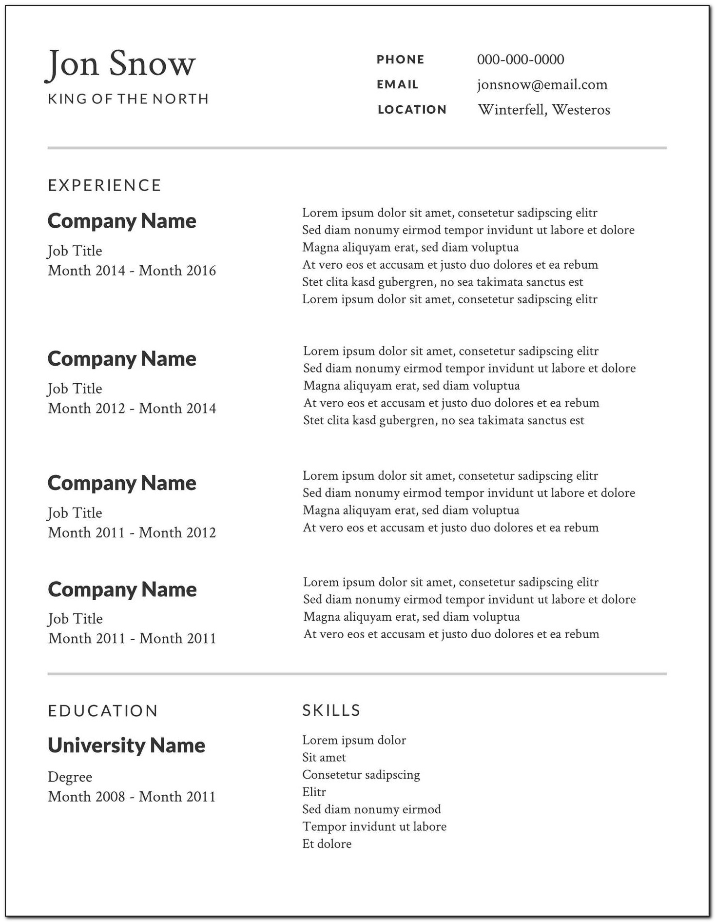 Simple Professional Resume Examples