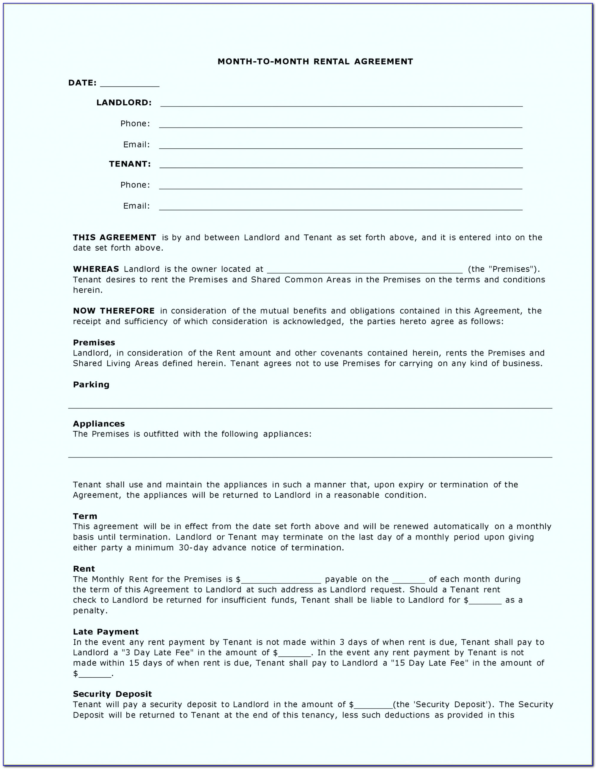 Simple Sublease Contract Template