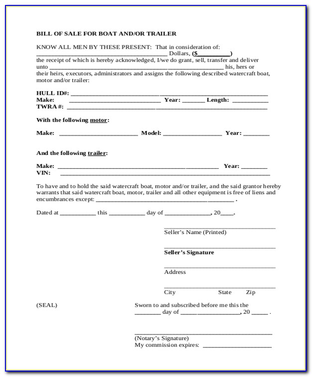 Tennessee Boat Bill Of Sale Form Free