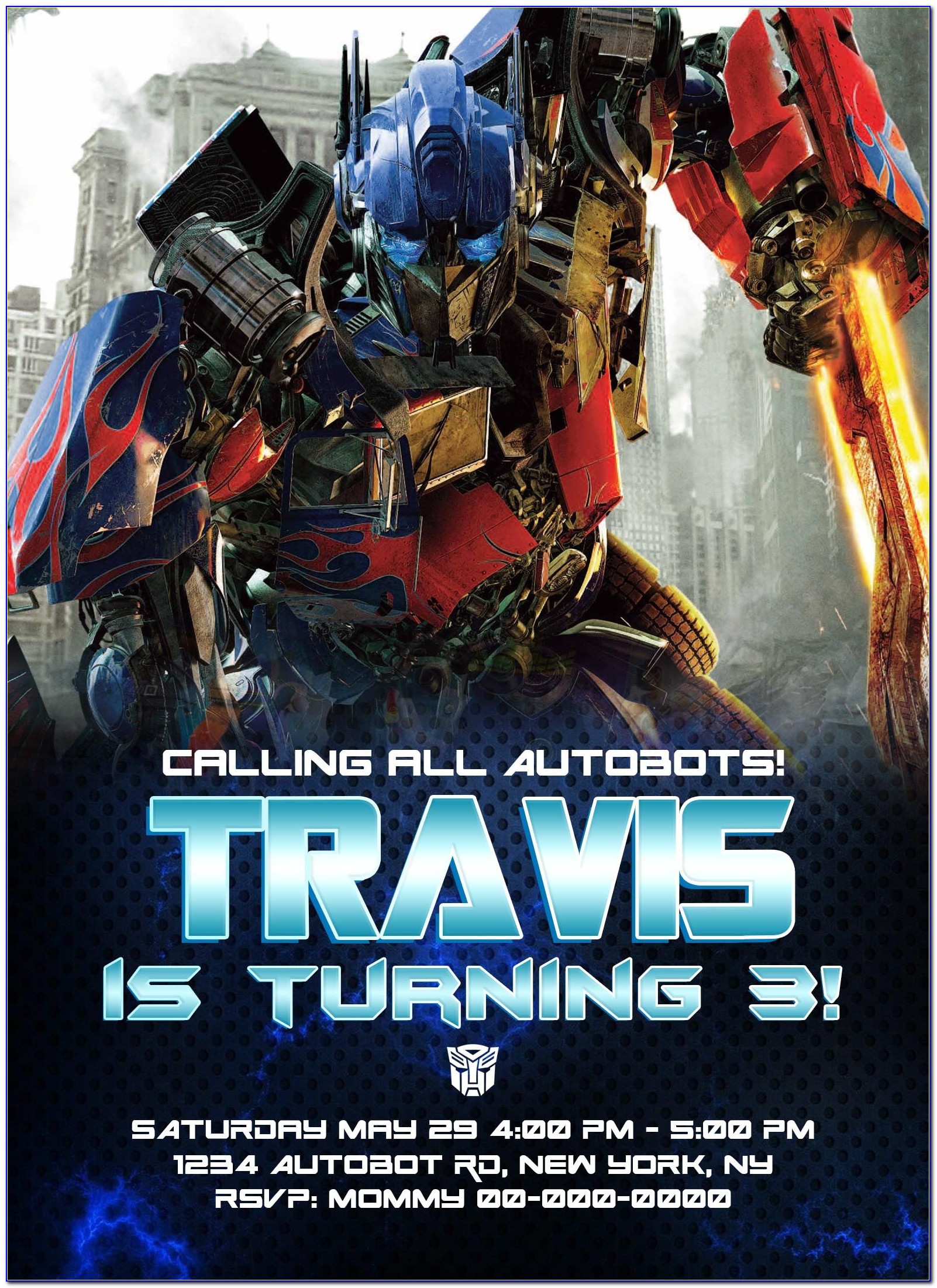 Transformers Birthday Invitation Cards