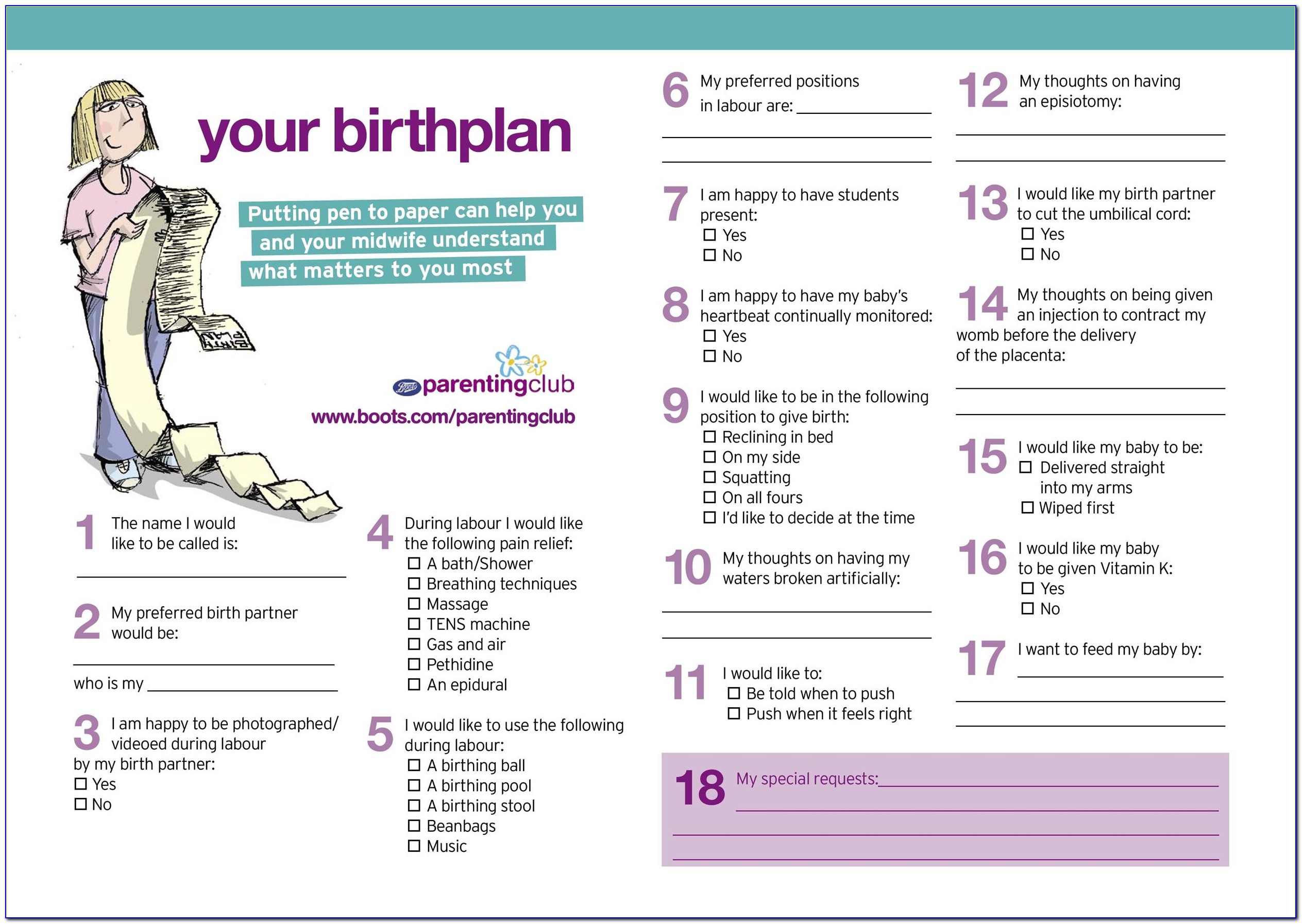 Visual Birth Plan Template Word Document