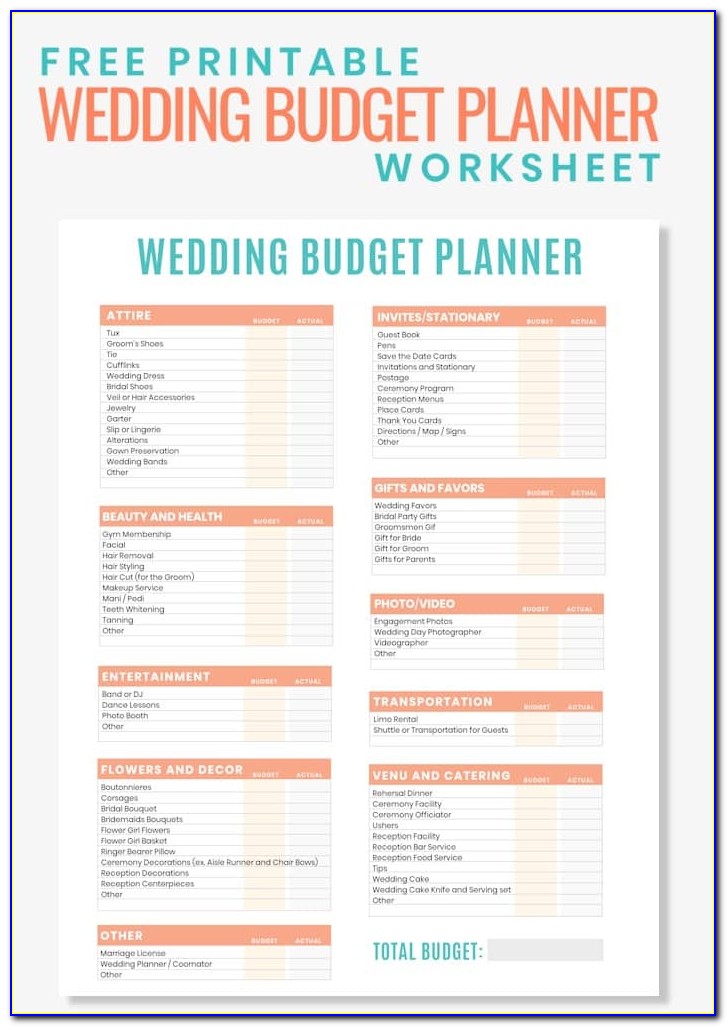 Wedding Budget Planner Free Printable