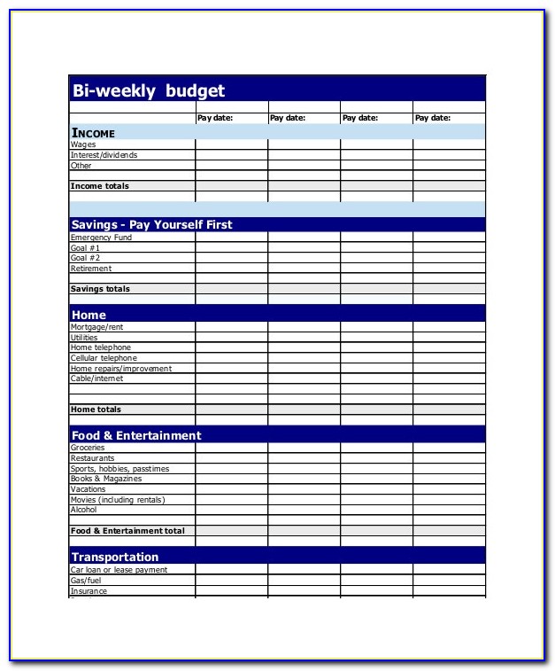 Weekly Budget Spreadsheet Template