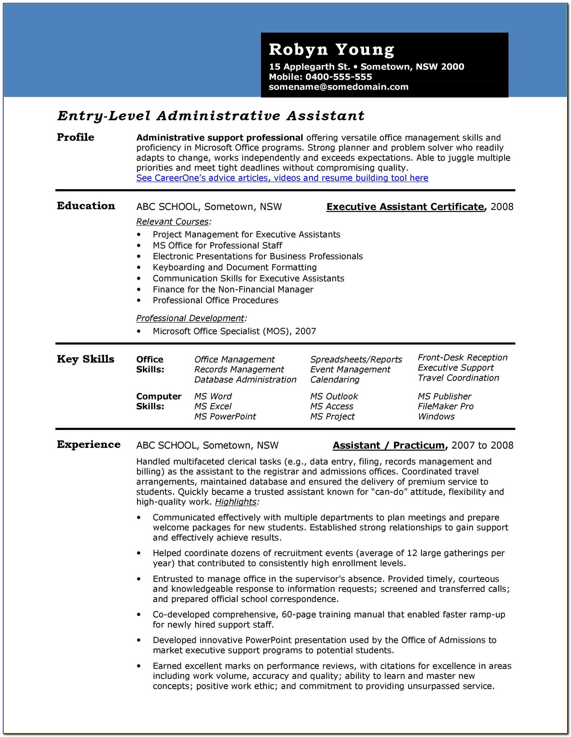 Administrative Assistant Cv Template Microsoft Word