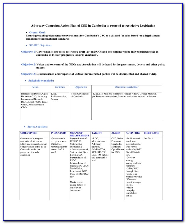 Advocacy Strategy Plan Template