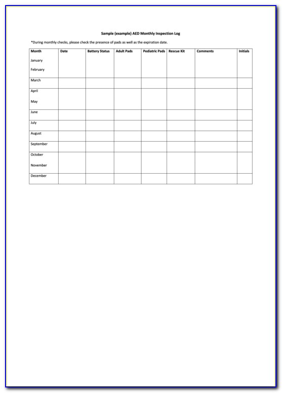 Aed Monthly Checklist Form