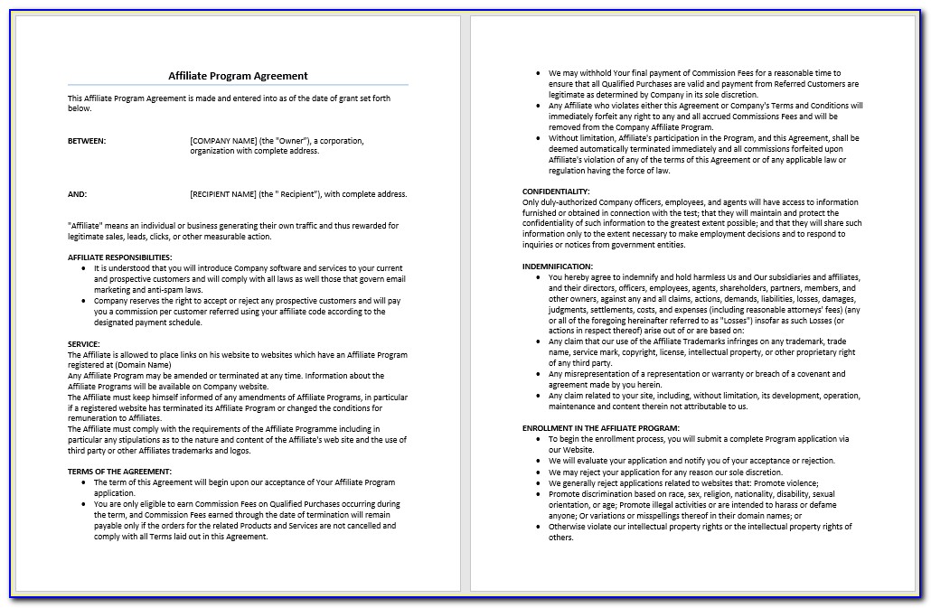 Affiliate Sales Agreement Template