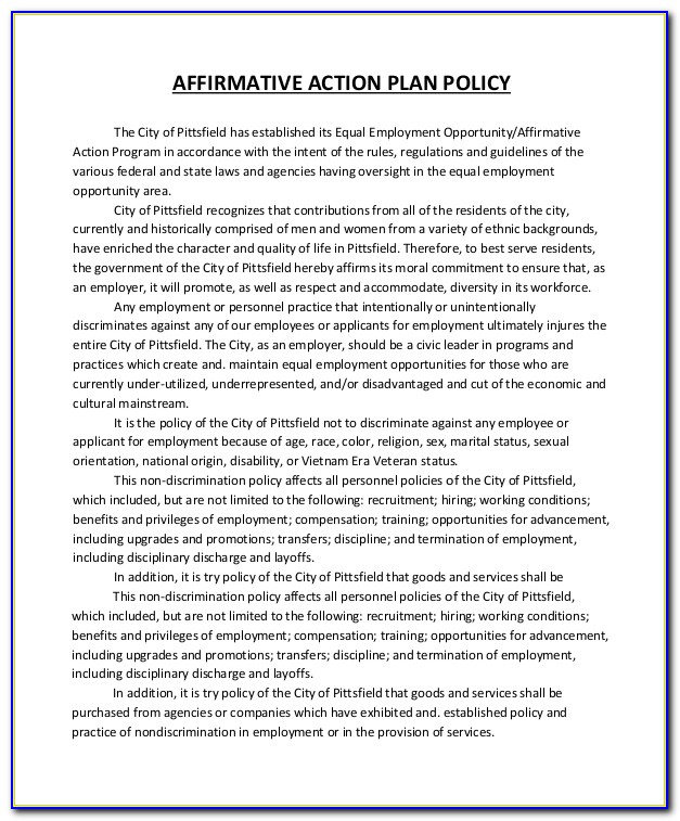 Affirmative Action Plan Template For Small Business