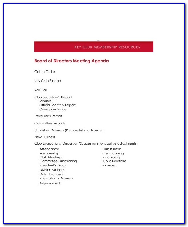 Agenda Template For Nonprofit Board Meeting