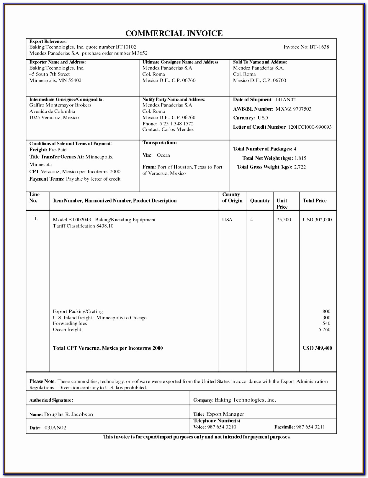 Air Freight Invoice Format