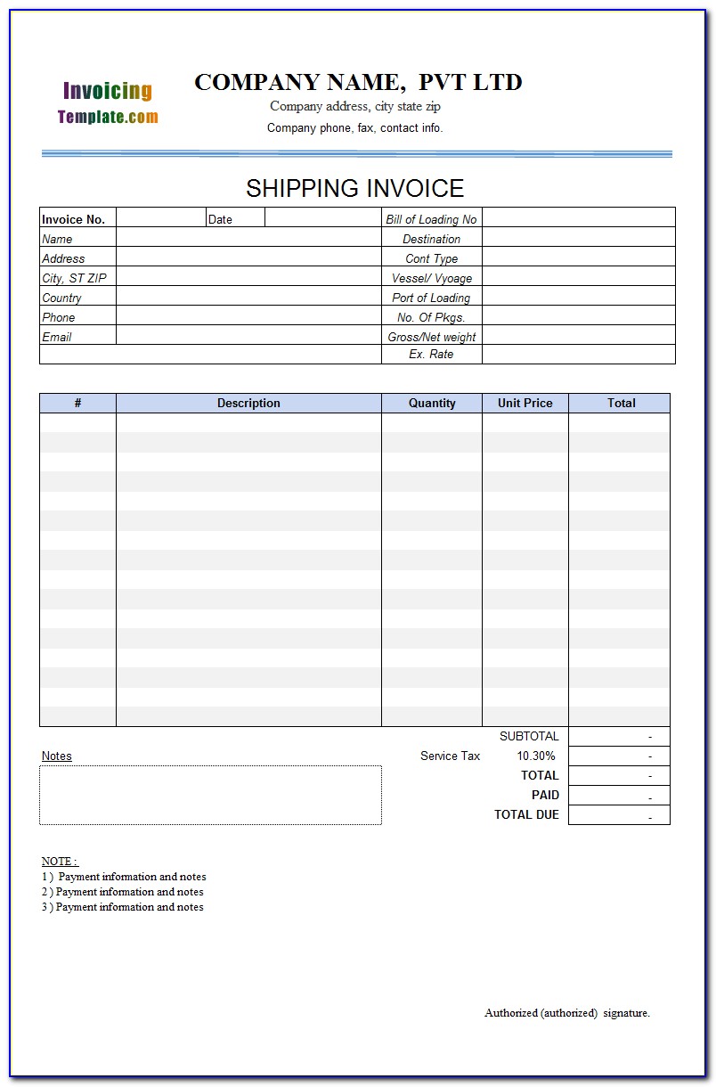 Air Freight Invoice Template