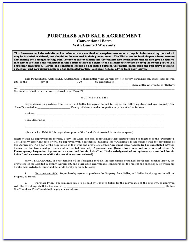 Alabama Land Purchase Contract Form