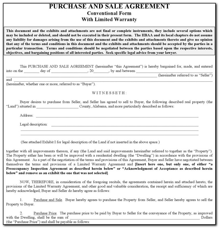 Alabama Real Estate Sales Contract Form