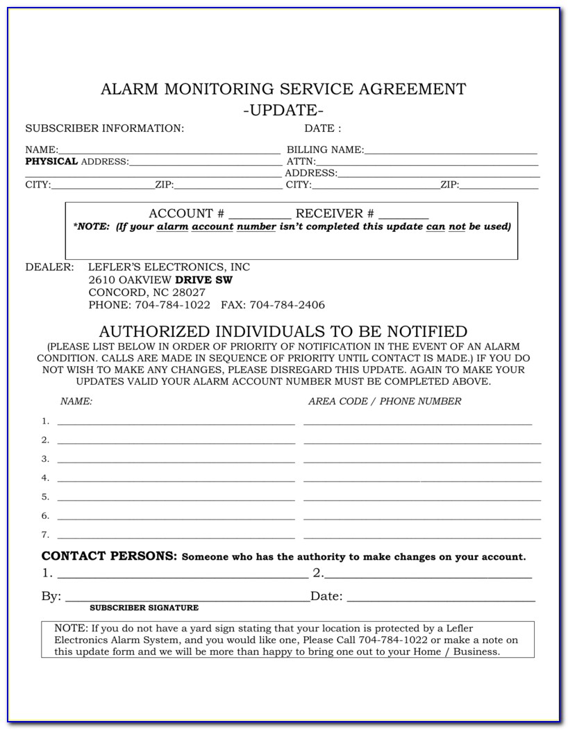Alarm Monitoring Contract Template